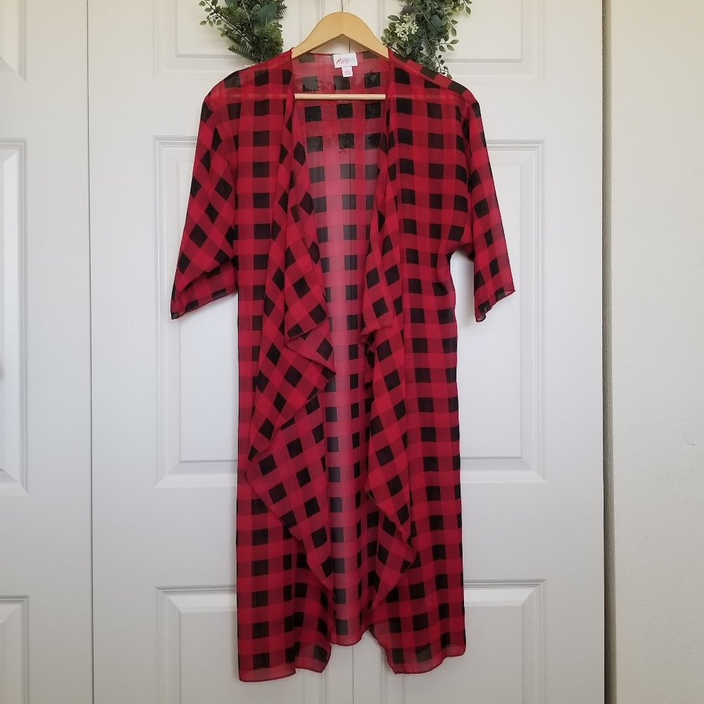 Lularoe Shirley Kimono Buffalo Check Chiffon- Size Small